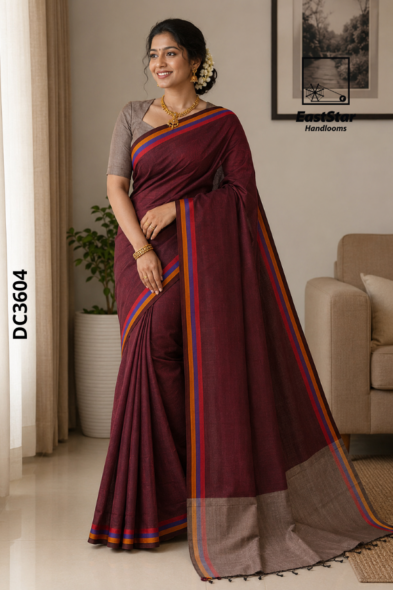 Deep Maroon  Handloom Cotton Saree DC3604