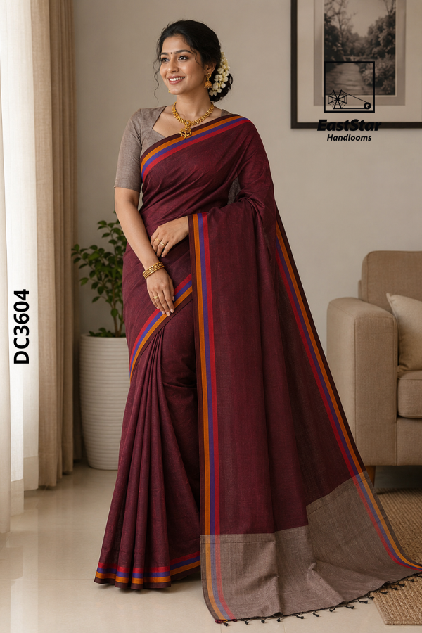 Deep Maroon Handloom Cotton Saree DC3604 Deep Maroon Handloom Cotton Saree DC3604