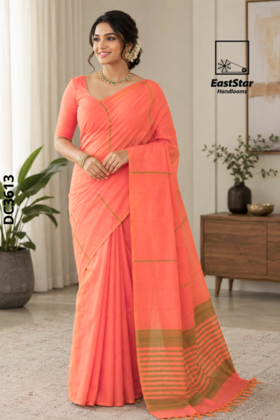 Peach-Coral  Handloom Cotton Saree DC3613
