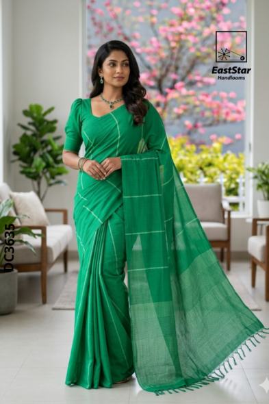 Green Handloom Cotton Saree DC3635