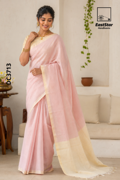 Baby Pink Handloom Cotton Saree DC3713