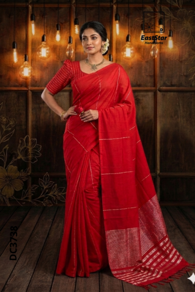 Red Handloom Cotton Saree DC3738