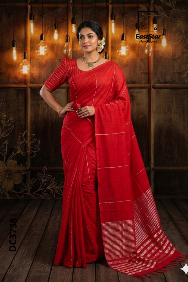 Red Handloom Cotton Saree DC3738 Red Handloom Cotton Saree DC3738
