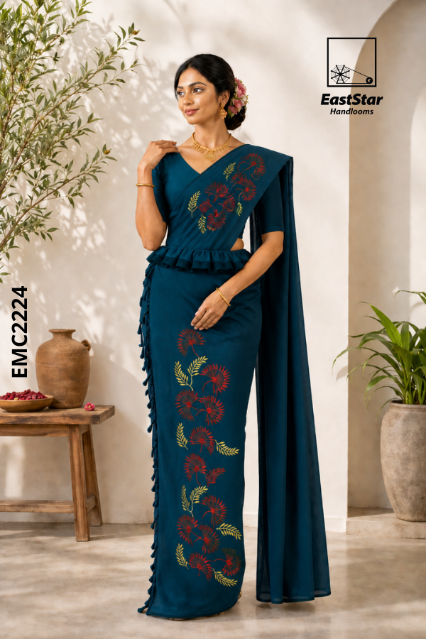 Deep Green  Handloom Embroidery cotton Saree EMC2224