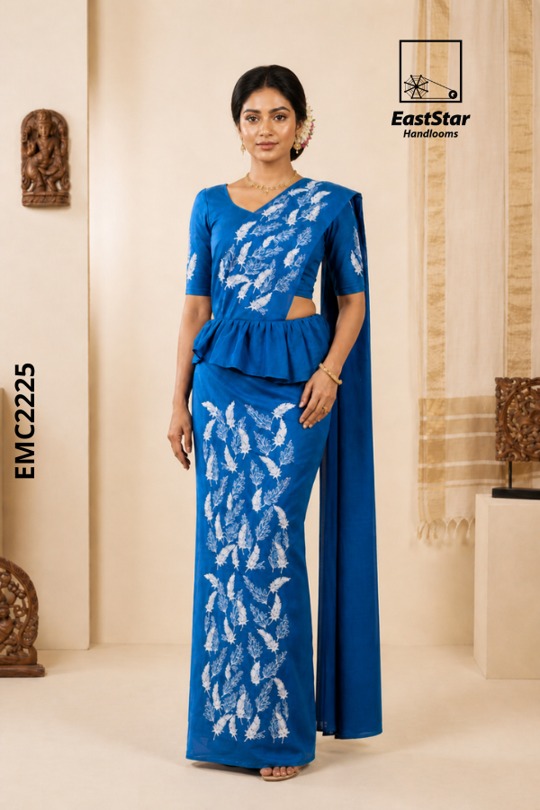 Royal blue Shade  Handloom Embroidery cotton Saree EMC2225