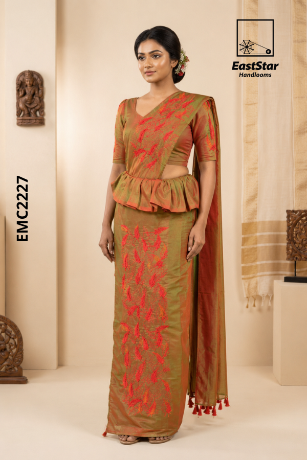 Olive Green Handloom Embroidery cotton Saree EMC2227 Olive Green Handloom Embroidery cotton Saree EMC2227