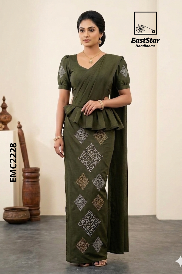 Deep Olive Green Embroidery cotton Saree EMC2228 Deep Olive Green Embroidery cotton Saree EMC2228