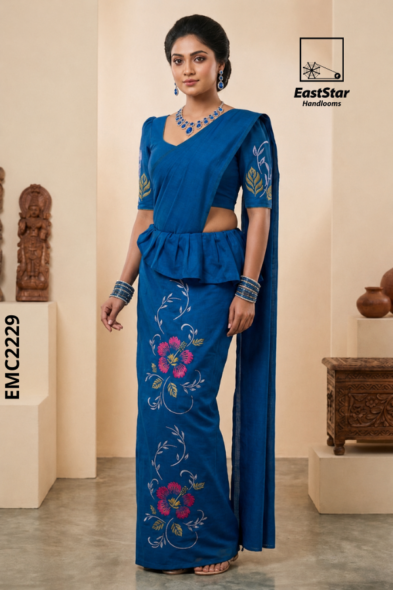 Royal Blue Embroidery cotton Saree EMC2229