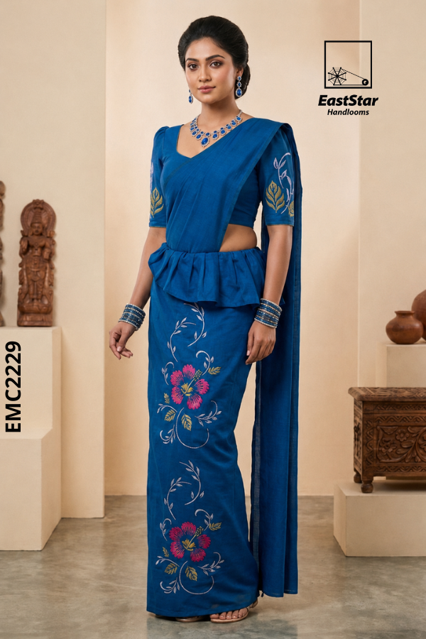 Royal Blue Embroidery cotton Saree EMC2229 Royal Blue Embroidery cotton Saree EMC2229