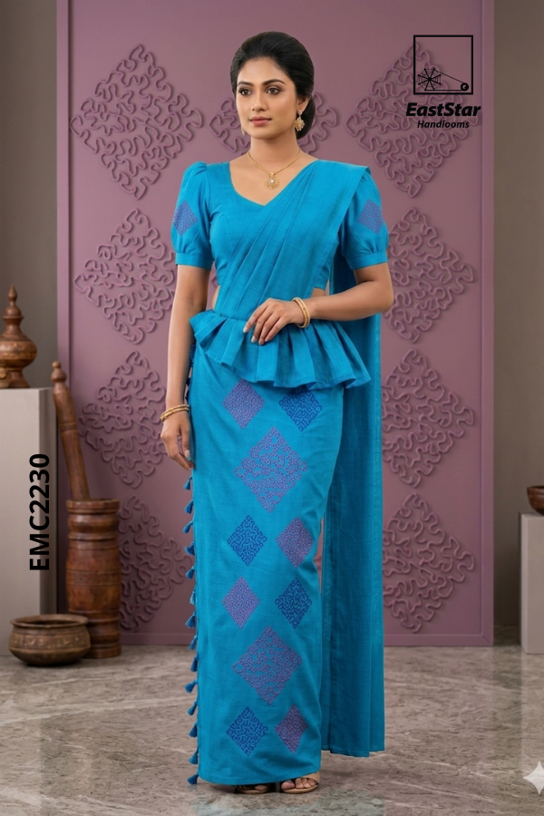 Turquoise-Blue Embroidery cotton Saree EMC2230 Turquoise-Blue Embroidery cotton Saree EMC2230