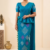 Peacock Blue Embroidery cotton Saree EMC2231