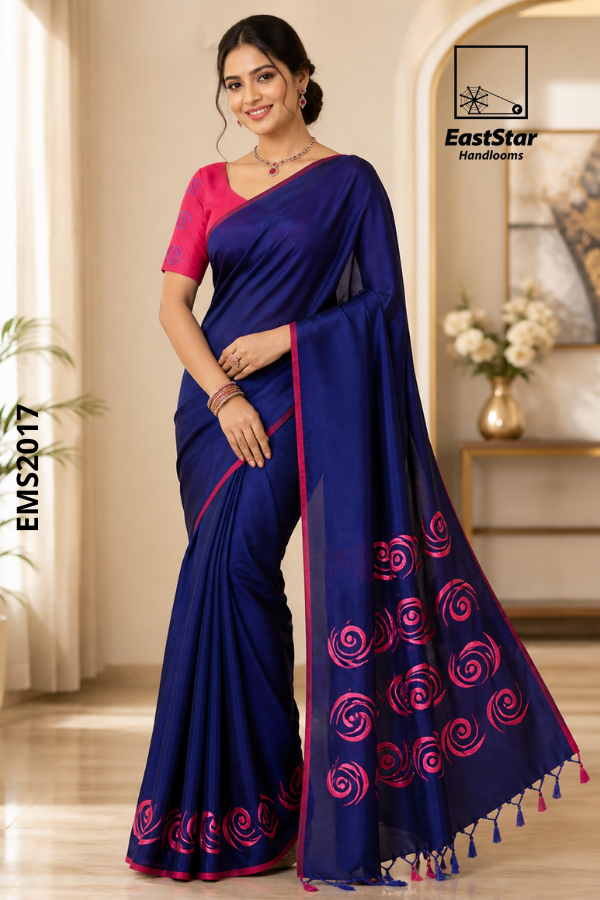 Navy Blue  Embroidery Rayon Saree EMS2017