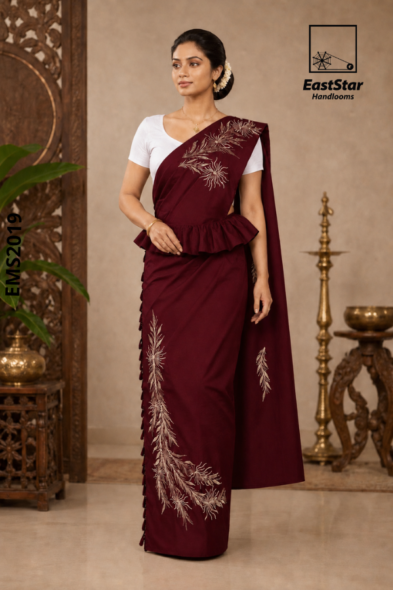 Marron  Embroidery Rayon Saree EMS2019