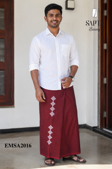 Marron SAPTA Handloom  Embroidery Cotton Sarong EMSA2016