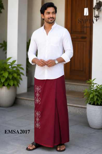 Marron SAPTA Handloom  Embroidery Cotton Sarong EMSA2017