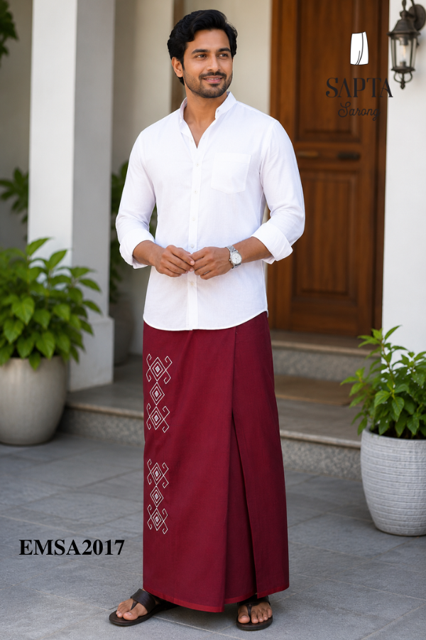 Marron SAPTA Handloom  Embroidery Cotton Sarong EMSA2017