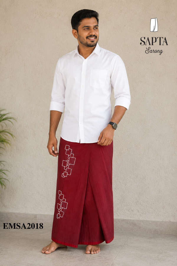 Marron SAPTA Handloom  Embroidery Cotton Sarong EMSA2018