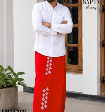 Red SAPTA Handloom  Embroidery Cotton Sarong EMSA2020