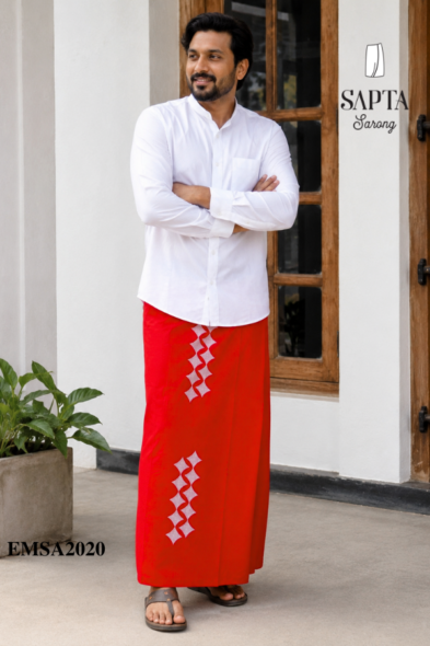 Red SAPTA Handloom  Embroidery Cotton Sarong EMSA2020
