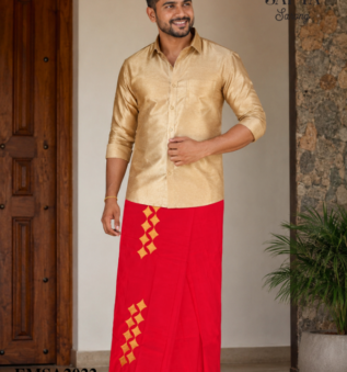 Red SAPTA Handloom  Embroidery Cotton Sarong EMSA2022