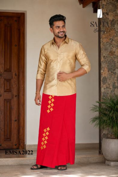 Red SAPTA Handloom  Embroidery Cotton Sarong EMSA2022