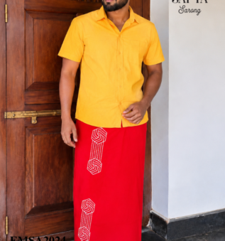 Red SAPTA Handloom  Embroidery Cotton Sarong EMSA2024
