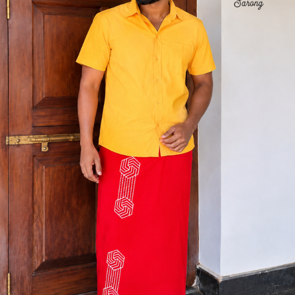 Red SAPTA Handloom Embroidery Cotton Sarong EMSA2024