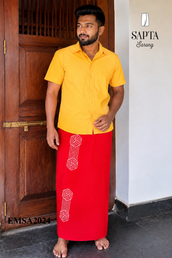 Red SAPTA Handloom  Embroidery Cotton Sarong EMSA2024