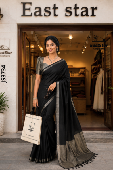 Black  Handloom Silk Saree JS3734