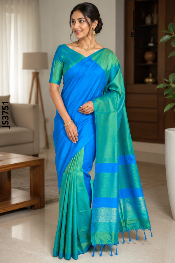 Two Tone Handloom Silk Saree JS3751 Two Tone Handloom Silk Saree JS3751