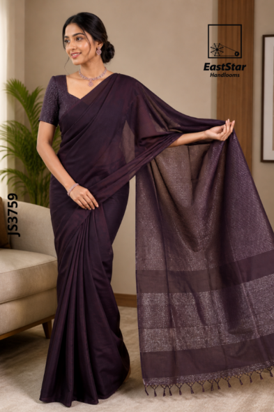Deep Plum Handloom Silk Saree JS3759