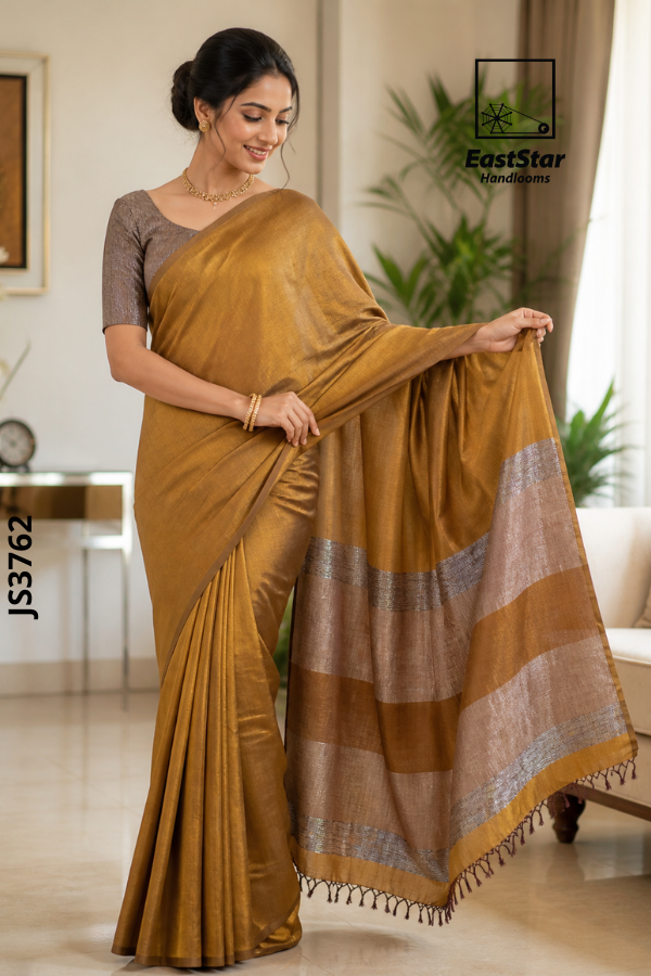 Golden Mustard Tone  Handloom Silk Saree JS3762