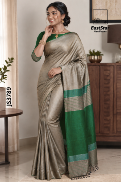 Metallic Beige Handloom Silk Saree JS3789