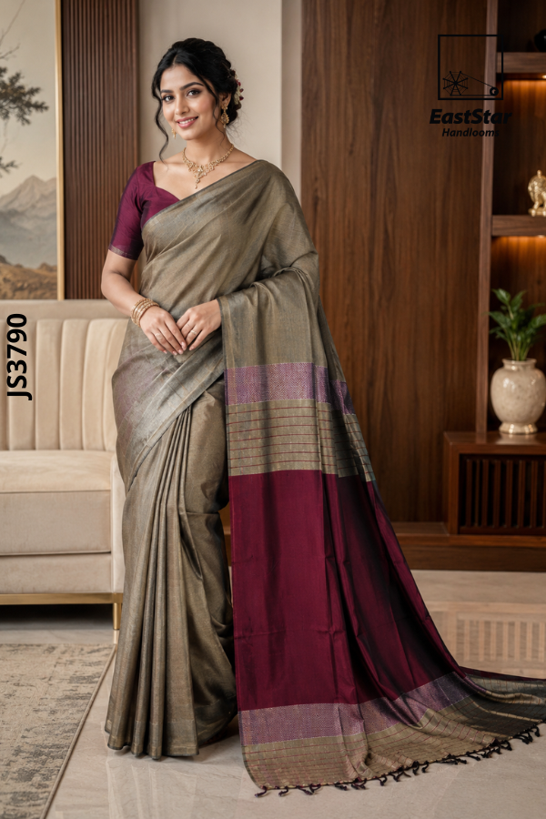 Muted Taupe-Grey Handloom Silk Saree JS3790 Muted Taupe-Grey Handloom Silk Saree JS3790