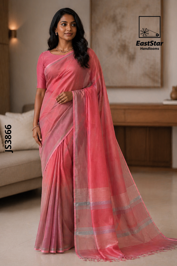 Peach Pink Shade  Handloom Silk Saree JS3866