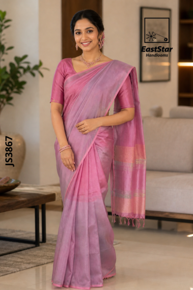 Pink And Muted Lavender Handloom Silk Saree JS3867