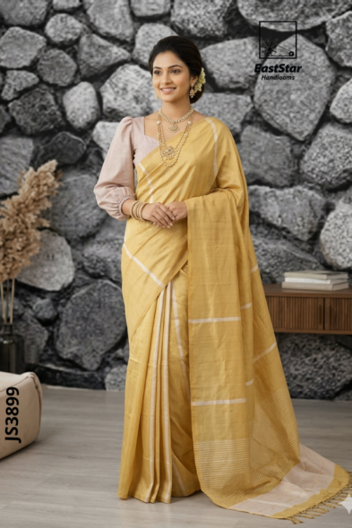 Mustard Yellow Handloom Silk Saree JS3899