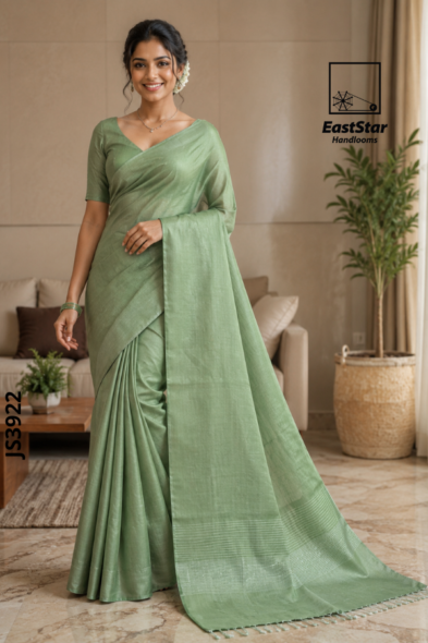 Soft pastel Sage Green Handloom Silk Saree JS3922
