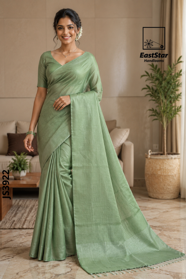 Soft pastel Sage Green Handloom Silk Saree JS3922
