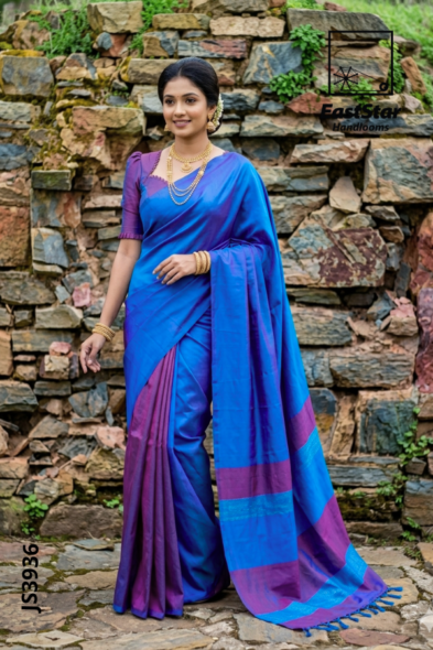 Blue And Purple  Handloom Silk Saree JS3936