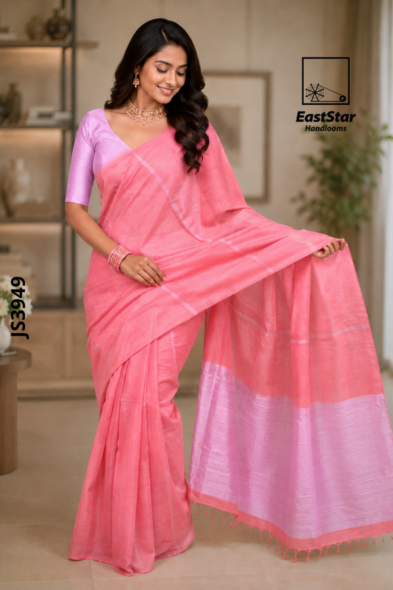 Coral Pink Handloom Silk Saree JS3949