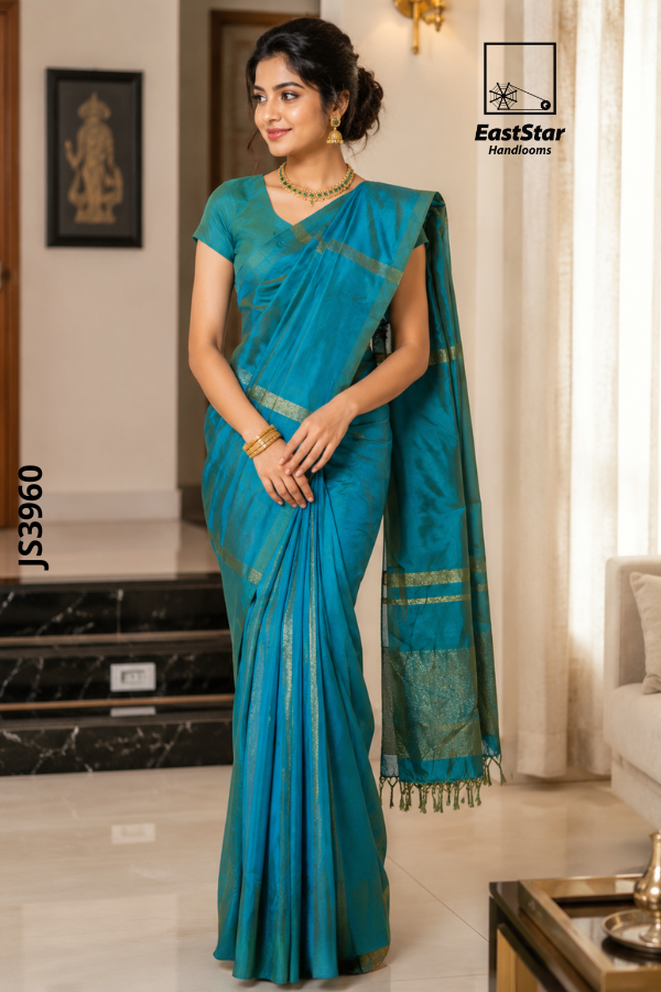 Peacock Blue   Handloom Silk Saree JS3960