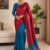Red And Peacock Blue Handloom Silk Saree JS3962