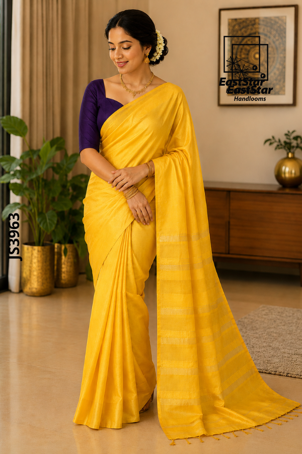 Golden Yellow Handloom Silk Saree JS3963 Golden Yellow Handloom Silk Saree JS3963