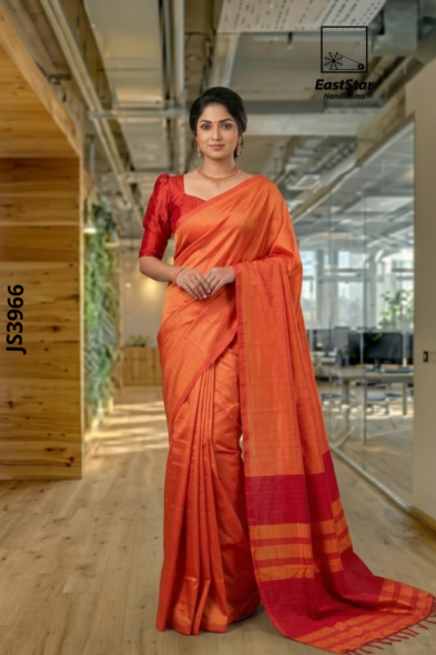 Orange Handloom Silk Saree JS3966