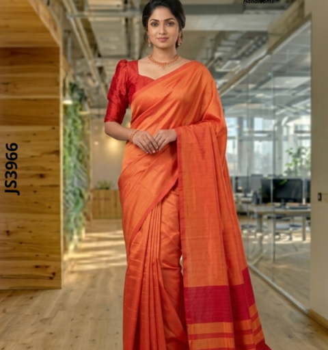 Orange Handloom Silk Saree JS3966