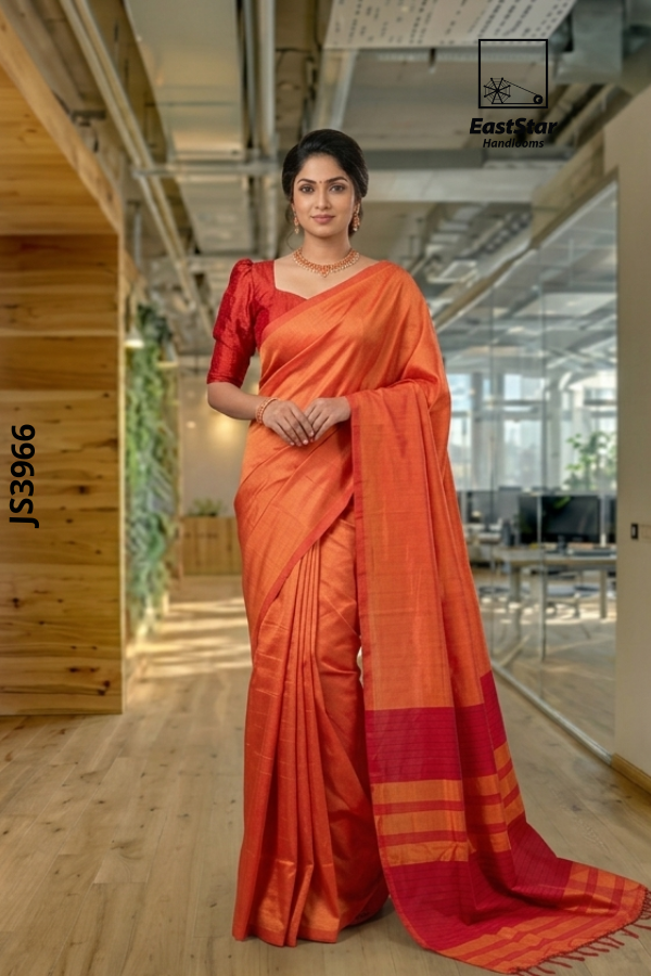 Orange Handloom Silk Saree JS3966