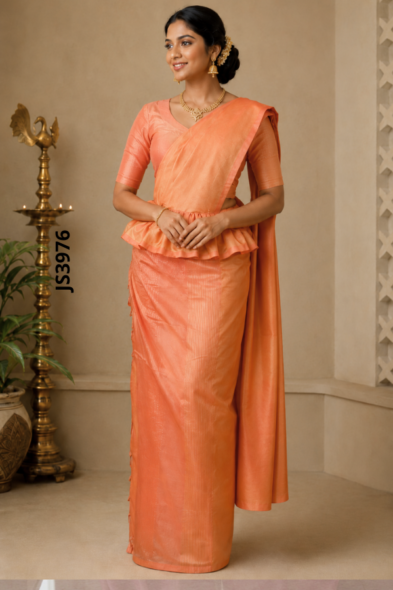 Peach-Orange Handloom Silk Saree JS3976