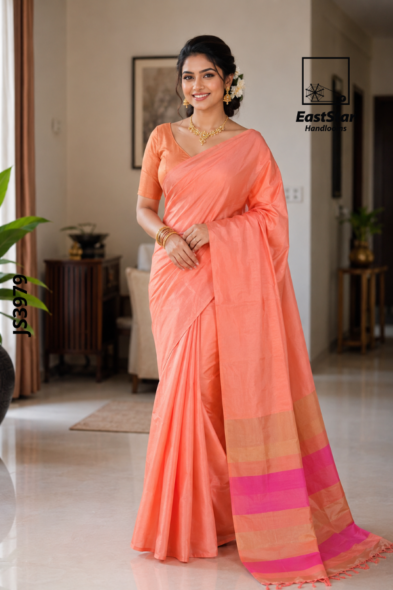Peach-Coral Handloom Silk Saree JS3979