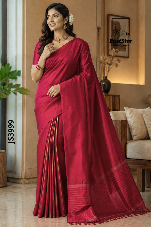 Red Handloom Silk Saree JS3999
